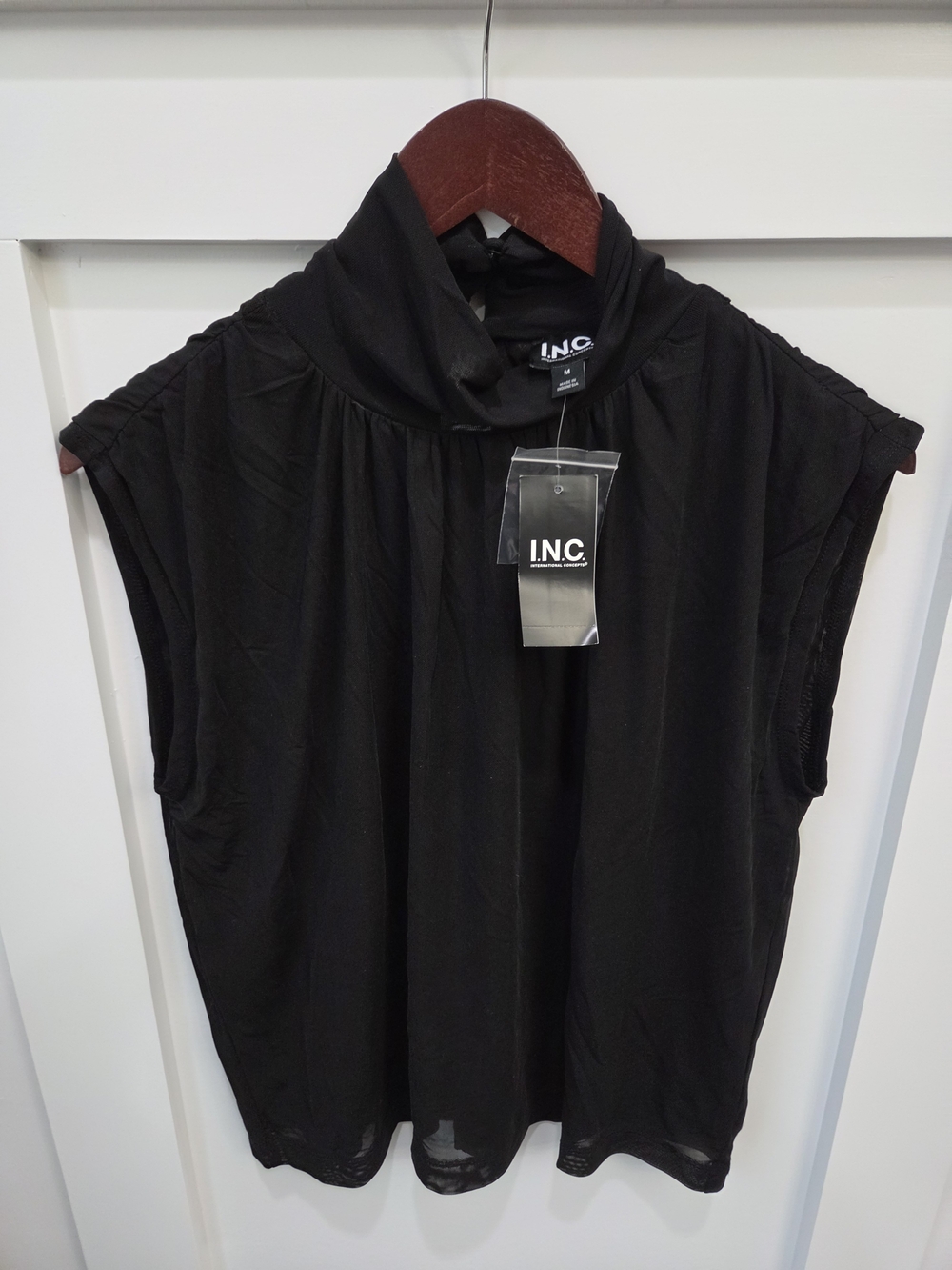 INC International Concepts Black Sleeveless Mock Neck Blouse
